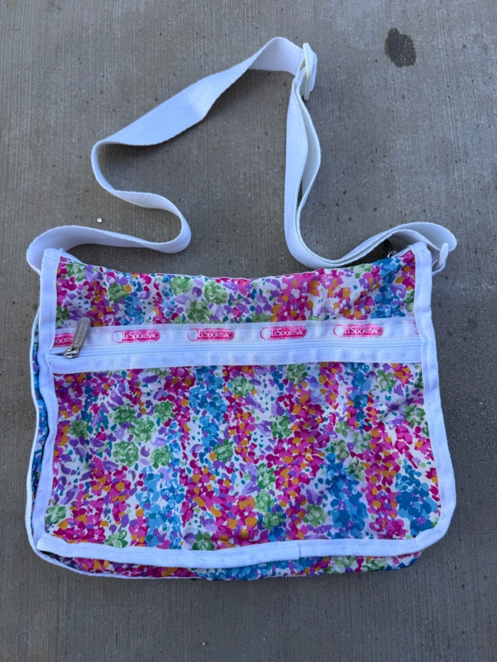 Lesportsac Everyday Deluxe Pink Floral Crossbody And Shoulder Bag Made in USA